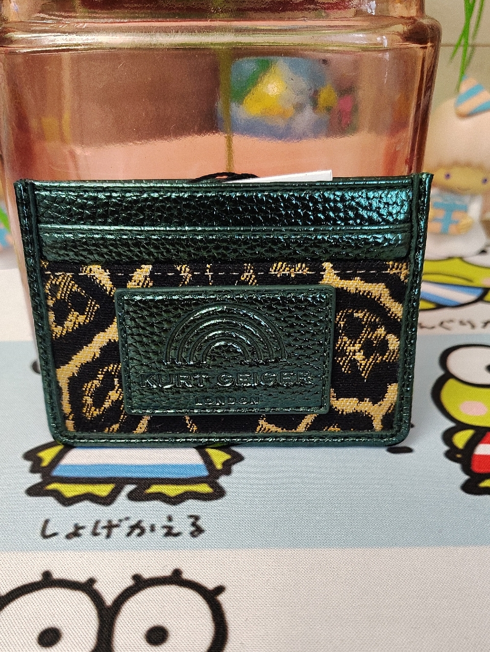 NWT Kurt Geiger Card Holder - Leopard & Metallic Green Leather